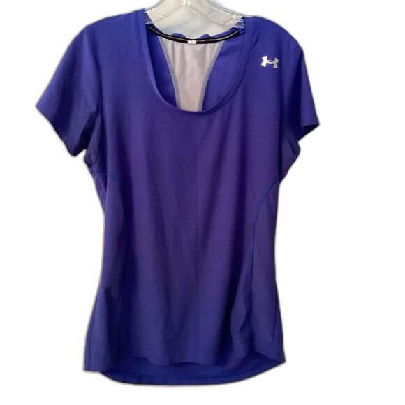 UNDER ARMOUR MEDIUM COLD BLACK HEAT GEAR SCOOP NECK SHORT SLEEVE BLUE SHIRT - Picture 1 of 5